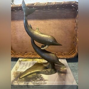 Vintage Mid Century Brass Dolphin Statue